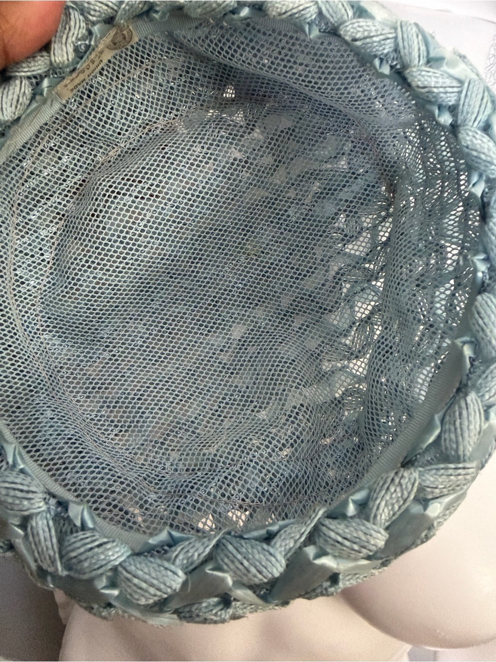 Vtg Woven Raffia Beret in Light Teal Pillbox Hat - Picture 4 of 8